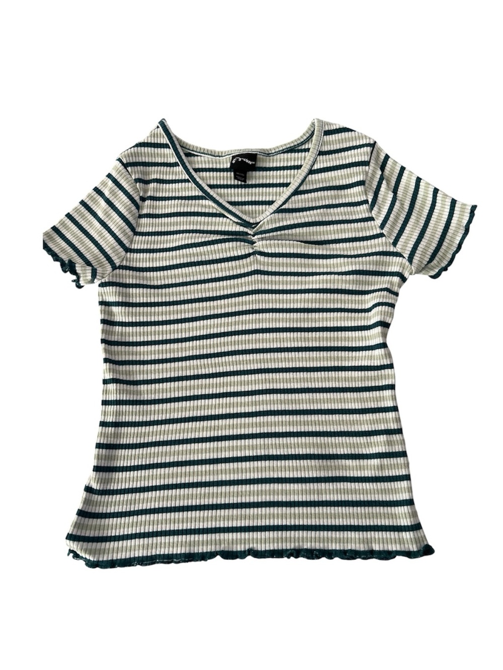 art class Cream and Green Ribbed V-Neck Stripe Tee